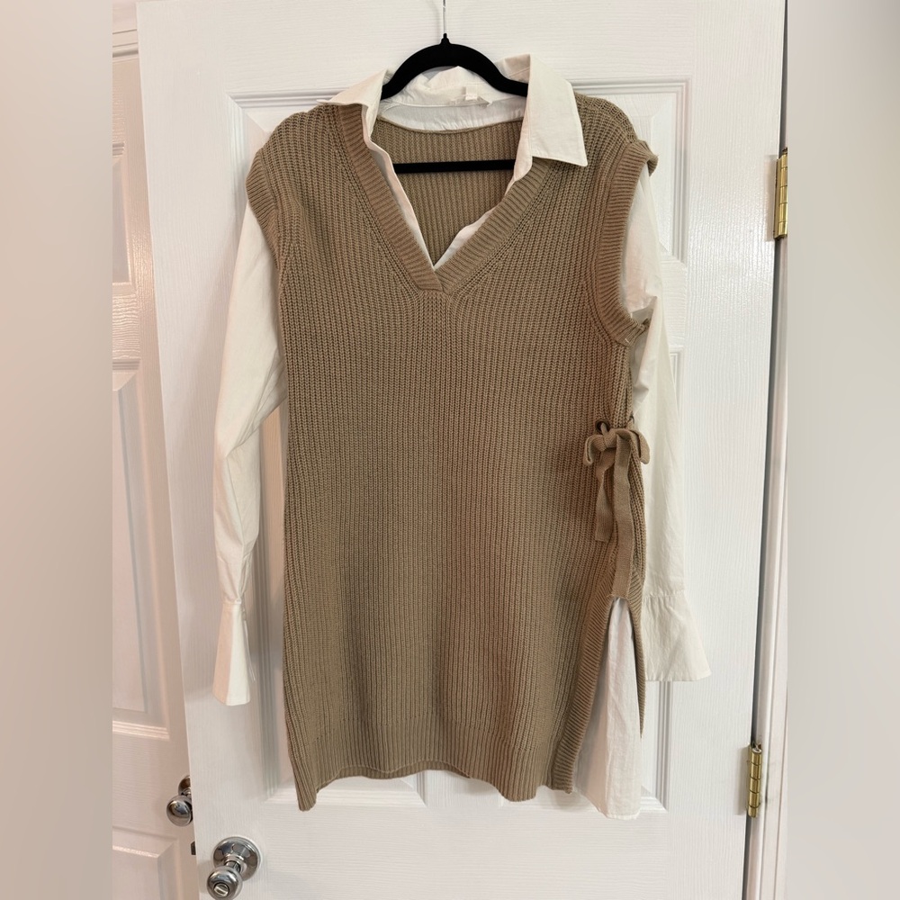 Tan Knit Sweater Vest with White Shirt